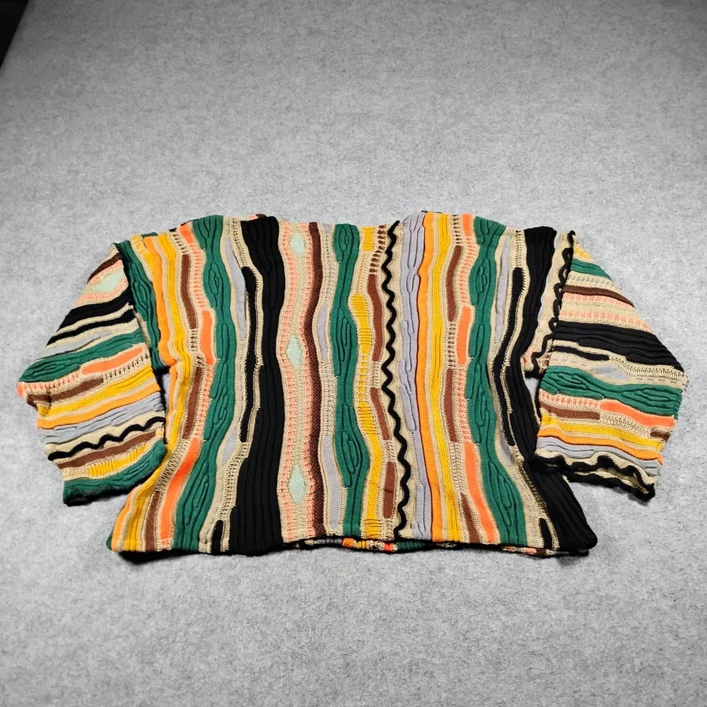 Tundra Mens Vintage 3D Multicolor Mercerized Cotton Knit Cosby Sweater M Cropped